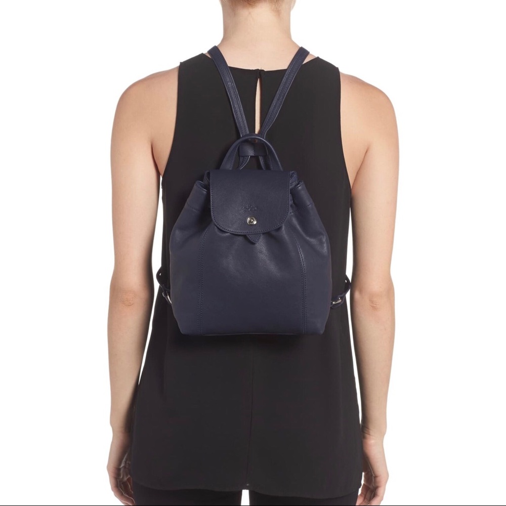 Longchamp Le Pliage Navy mini leather backpack
